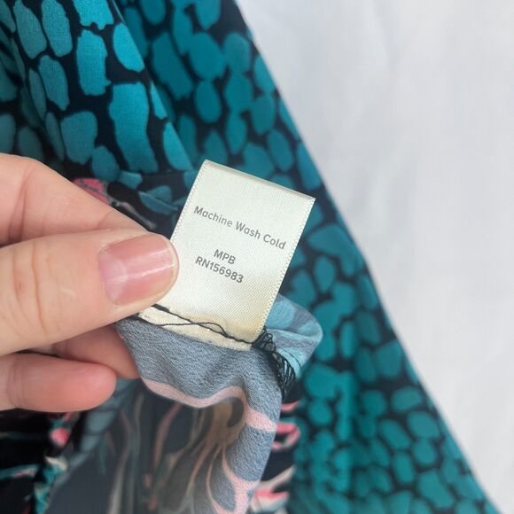 Allison Joy Color Block Deep Vneck Boho Maximalist Blouse Size MD Colorful Bold - Picture 7 of 9